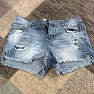 Vanilla Star Light Blue Distressed Denim Shorts